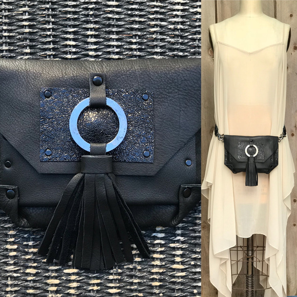 Handmade Black Lamba Leather Fanny Pack Crossbody